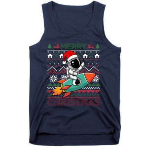 Merry Ugly Christmas Santa Hat Astronaut Riding Rocket Xmas Tank Top