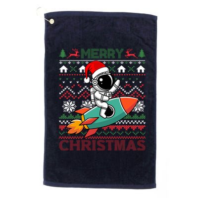 Merry Ugly Christmas Santa Hat Astronaut Riding Rocket Xmas Platinum Collection Golf Towel