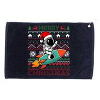 Merry Ugly Christmas Santa Hat Astronaut Riding Rocket Xmas Grommeted Golf Towel