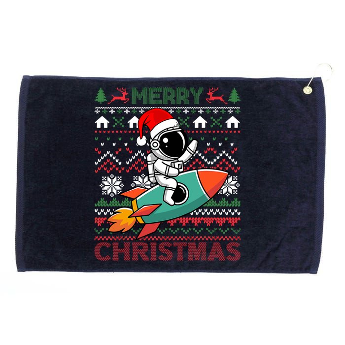 Merry Ugly Christmas Santa Hat Astronaut Riding Rocket Xmas Grommeted Golf Towel