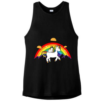 Magical Unicorn Cat Taco Rainbow Ladies PosiCharge Tri-Blend Wicking Tank