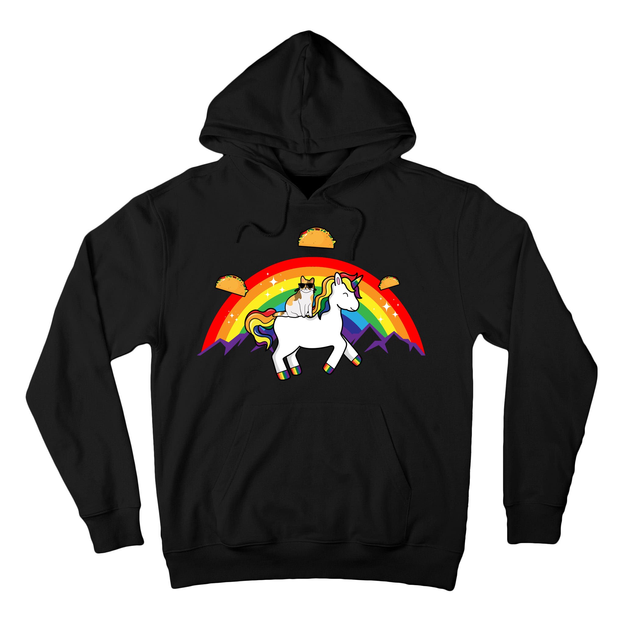 Magical Unicorn Cat Taco Rainbow Tall Hoodie