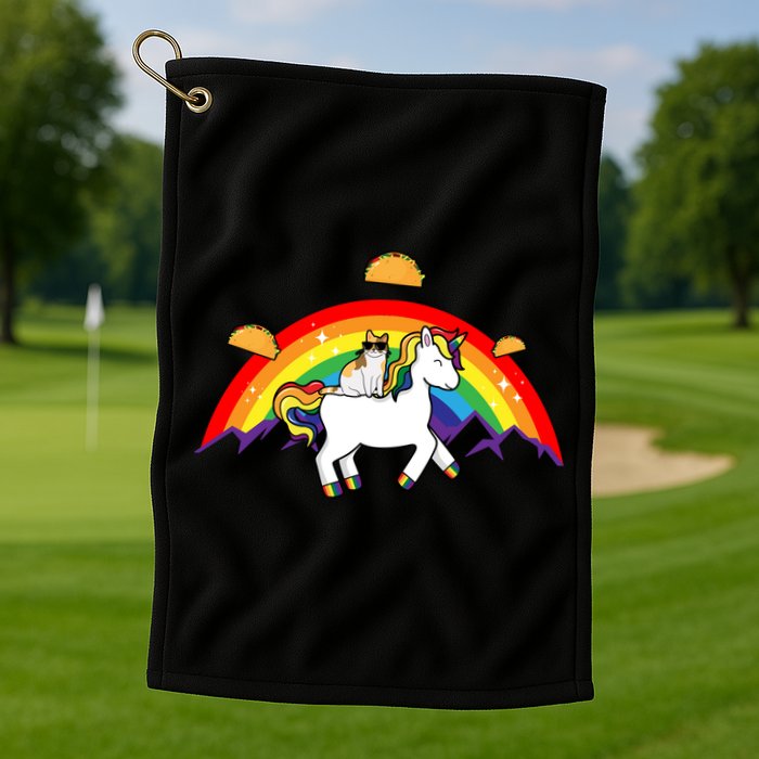 Magical Unicorn Cat Taco Rainbow Golf Towel