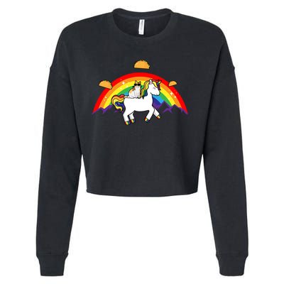 Magical Unicorn Cat Taco Rainbow Cropped Pullover Crew