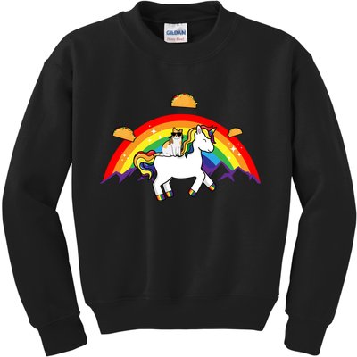 Magical Unicorn Cat Taco Rainbow Kids Sweatshirt
