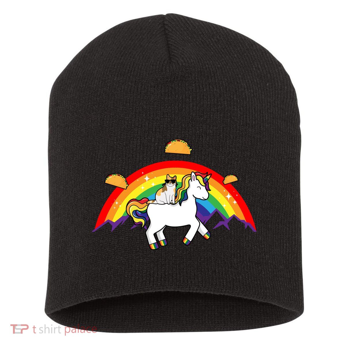 Magical Unicorn Cat Taco Rainbow Short Acrylic Beanie