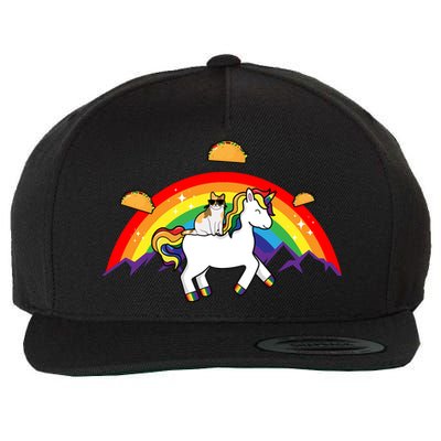 Magical Unicorn Cat Taco Rainbow Wool Snapback Cap