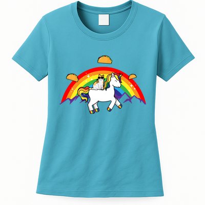 Magical Unicorn Cat Taco Rainbow Womens T-Shirt