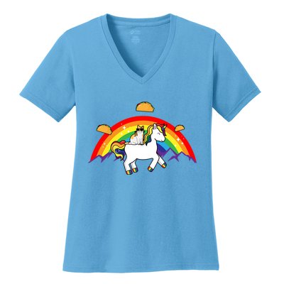 Magical Unicorn Cat Taco Rainbow Women's V-Neck T-Shirt