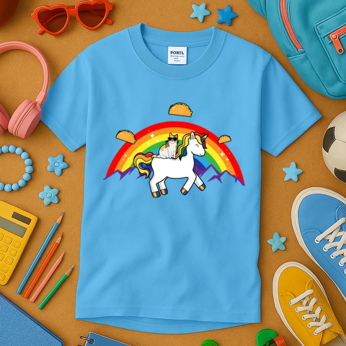 Magical Unicorn Cat Taco Rainbow Kids T-Shirt
