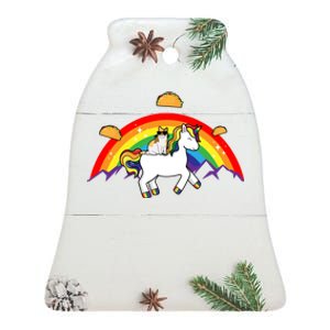 Magical Unicorn Cat Taco Rainbow Ceramic Bell Ornament