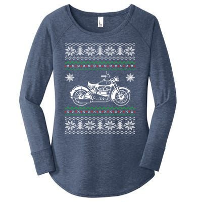 Motorcycle Ugly Christmas Motorcycle Rider Xmas Party Biker Gift Women's Perfect Tri Tunic Long Sleeve Shirt