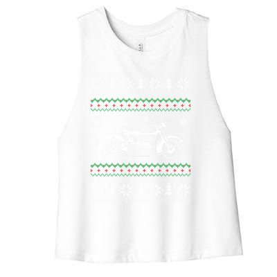 Motorcycle Ugly Christmas Motorcycle Rider Xmas Party Biker Gift Women's Racerback Cropped Tank