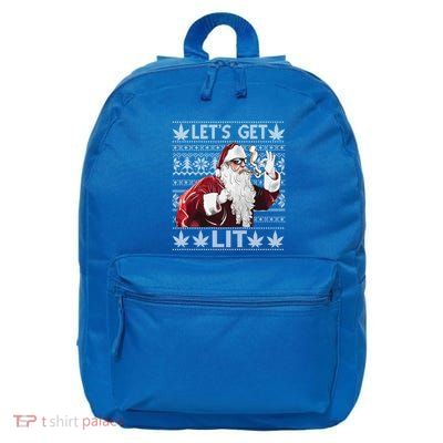 Marijuana Ugly Christmas Santa Cannabis Weed 420 Get Lit Cute Gift 16 in Basic Backpack
