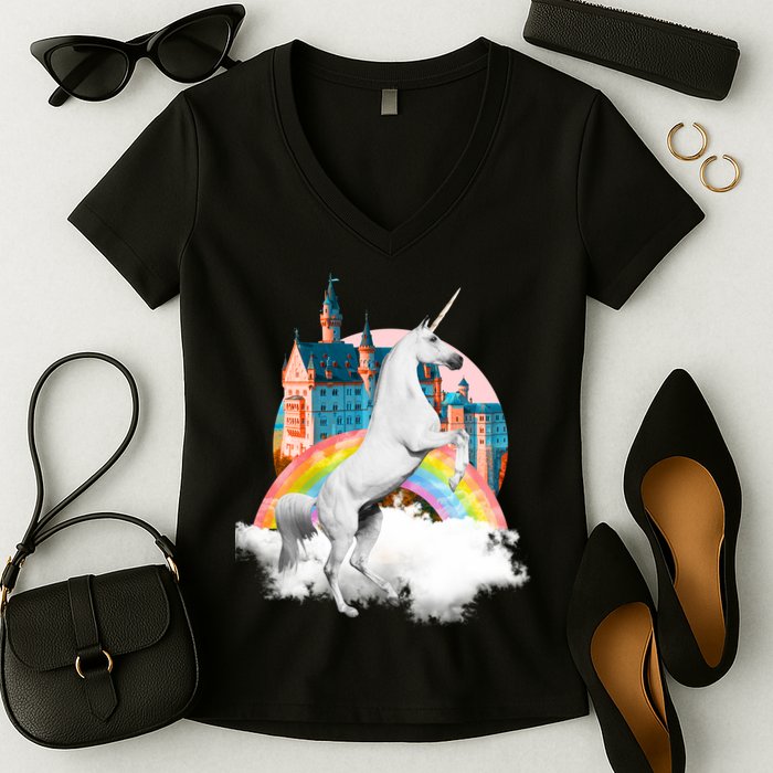 Magical Unicorn Castle Women's V-Neck T-Shirt