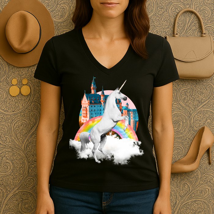 Magical Unicorn Castle Women's V-Neck T-Shirt
