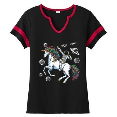 Magical Unicorn Cosmonaut Gift Space Travel Astronaut Ladies Halftime Notch Neck Tee