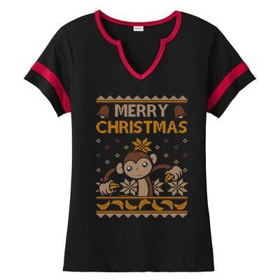 Monkey Ugly Christmas Jungle Gorilla Bananas Cute Gift Ladies Halftime Notch Neck Tee