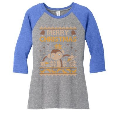 Monkey Ugly Christmas Jungle Gorilla Bananas Cute Gift Women's Tri-Blend 3/4-Sleeve Raglan Shirt