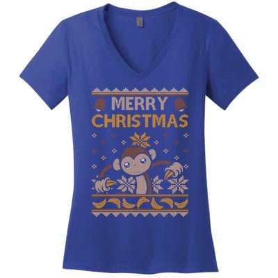 Monkey Ugly Christmas Jungle Gorilla Bananas Cute Gift Women's V-Neck T-Shirt