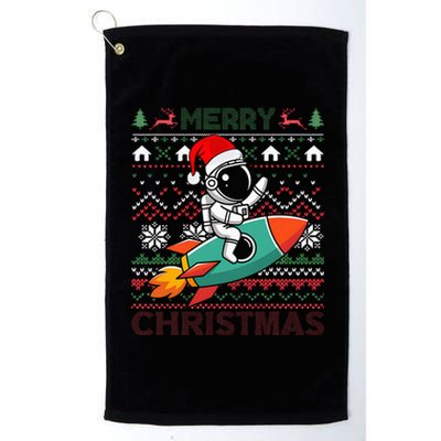 Merry Ugly Christmas Santa Hat Astronaut Riding Rocket Xmas Platinum Collection Golf Towel