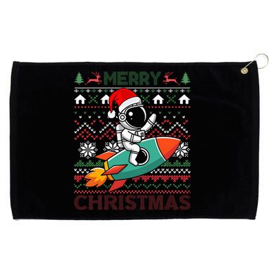 Merry Ugly Christmas Santa Hat Astronaut Riding Rocket Xmas Grommeted Golf Towel