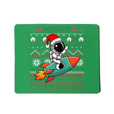 Merry Ugly Christmas Santa Hat Astronaut Riding Rocket Xmas Mousepad