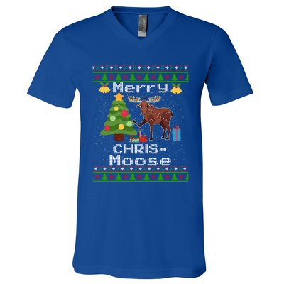 Moose Ugly Christmas Sweater Merry Chrismoose Funny Moose Funny Gift V-Neck T-Shirt