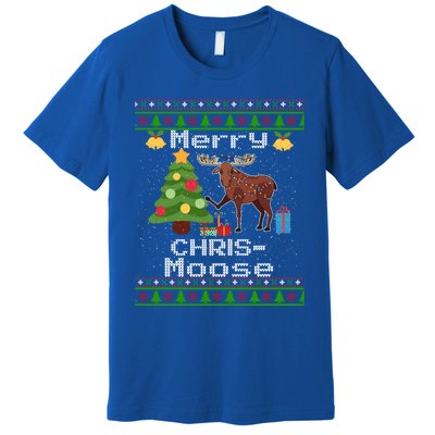 Moose Ugly Christmas Sweater Merry Chrismoose Funny Moose Funny Gift Premium T-Shirt