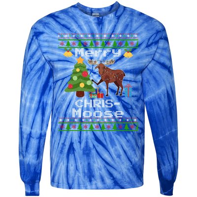 Moose Ugly Christmas Sweater Merry Chrismoose Funny Moose Funny Gift Tie-Dye Long Sleeve Shirt