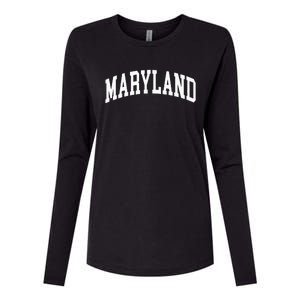 Maryland Us College Font Proud American Usa States Womens Cotton Relaxed Long Sleeve T-Shirt