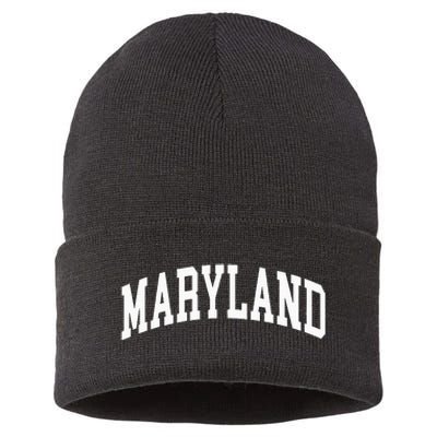 Maryland Us College Font Proud American Usa States Sustainable Knit Beanie