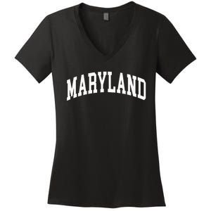 Maryland Us College Font Proud American Usa States Women's V-Neck T-Shirt