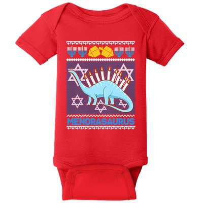 Menorasaurus Ugly Christmas Baby Bodysuit