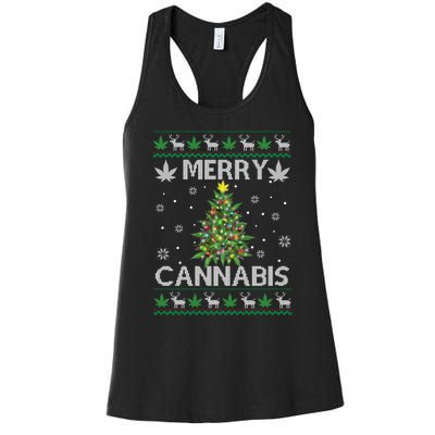 Marijuana Ugly Christmas Santa Cannabis Weed 420 Get Lit Long Sleeve Women's Racerback Tank