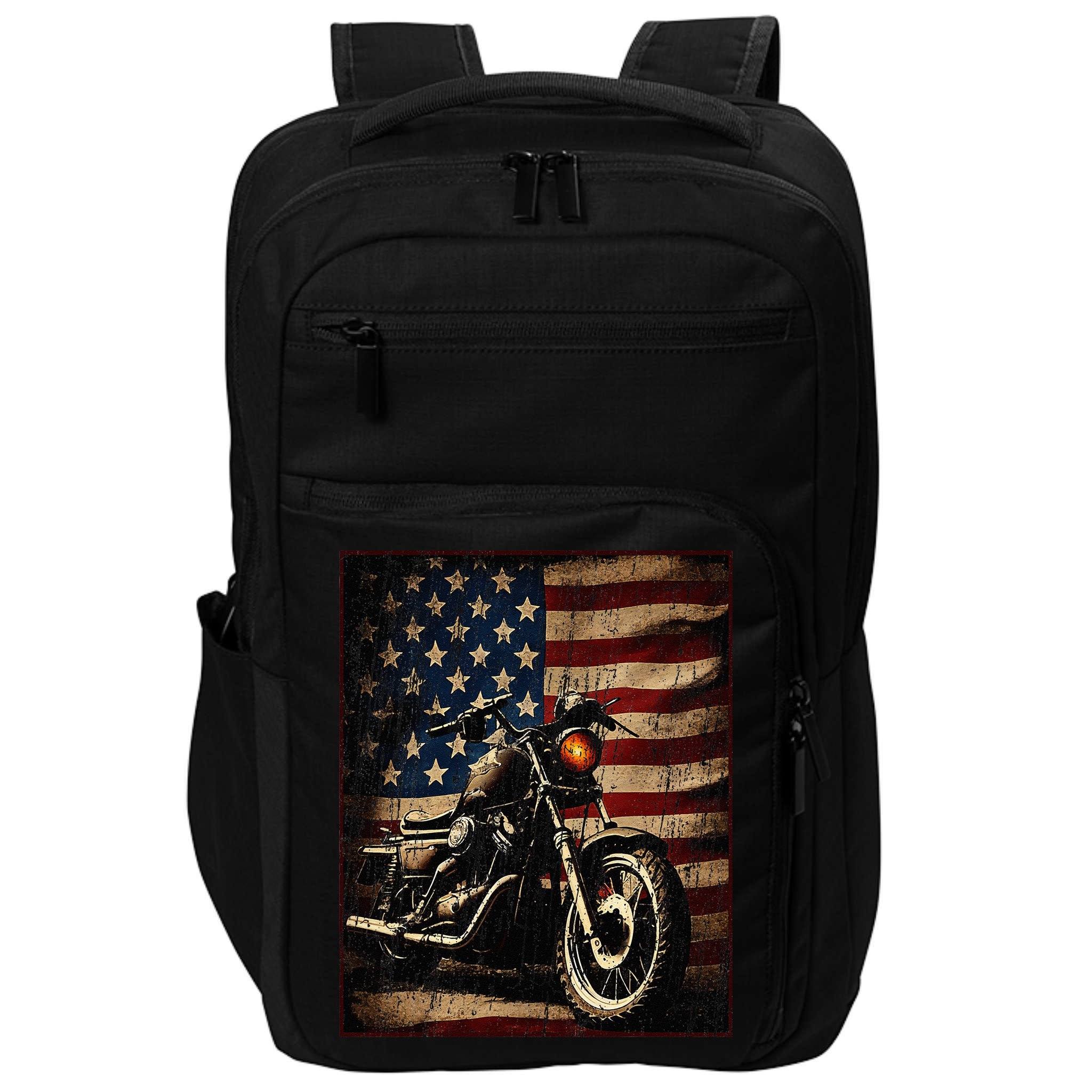 Motorcycle USA Flag Retro Biker Impact Tech Backpack