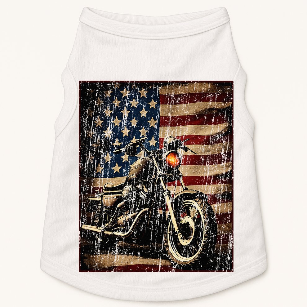 Motorcycle USA Flag Retro Biker Doggie Tank