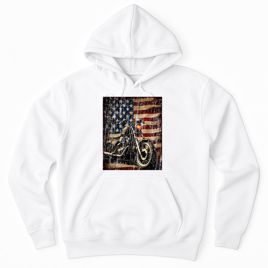 Motorcycle USA Flag Retro Biker Hoodie
