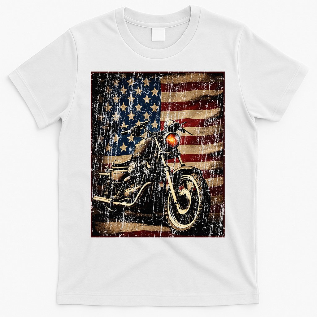 Motorcycle USA Flag Retro Biker T-Shirt