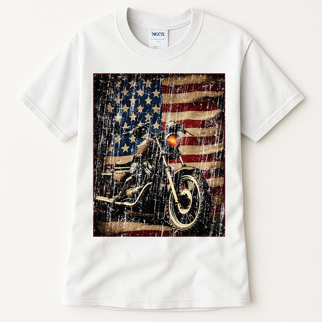 Motorcycle USA Flag Retro Biker Tall T-Shirt