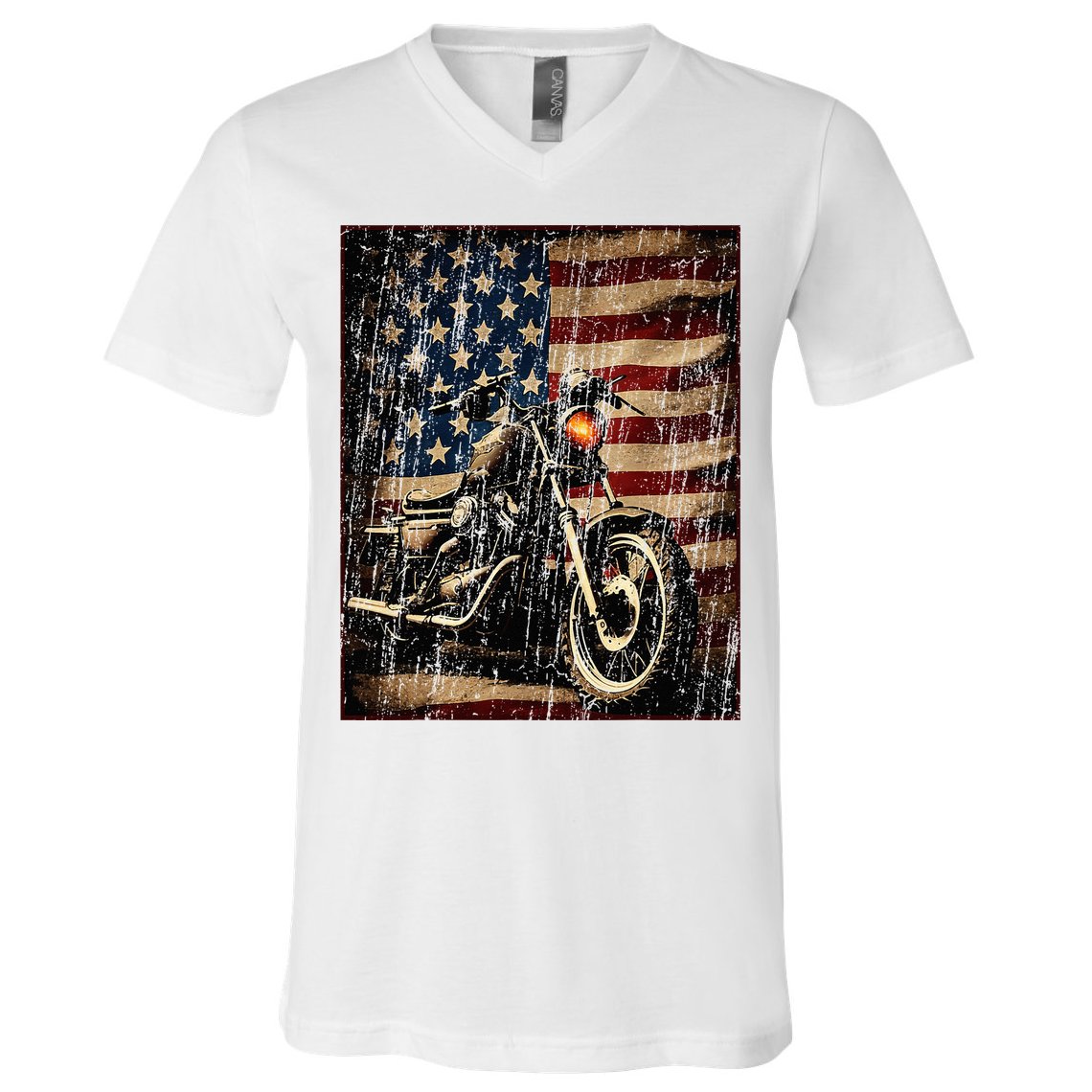 Motorcycle USA Flag Retro Biker V-Neck T-Shirt