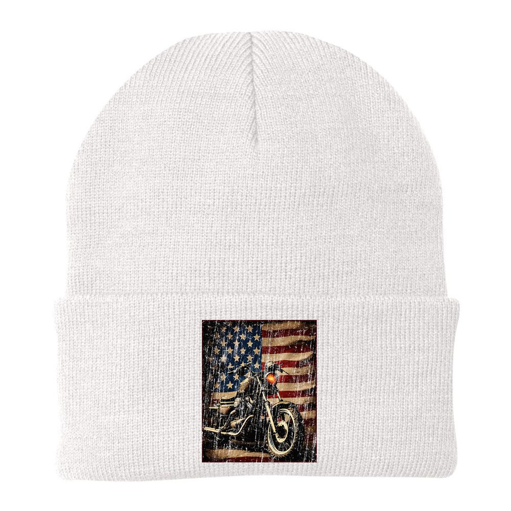 Motorcycle USA Flag Retro Biker Beanie