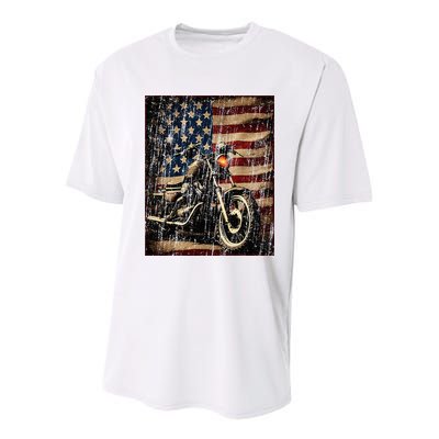 Motorcycle USA Flag Retro Biker Youth Performance Sprint T-Shirt