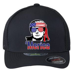 Merica Usa Flag Of President Trump Design Gift Flexfit Unipanel Trucker Cap