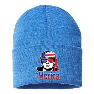 Merica Usa Flag Of President Trump Design Gift Sustainable Knit Beanie