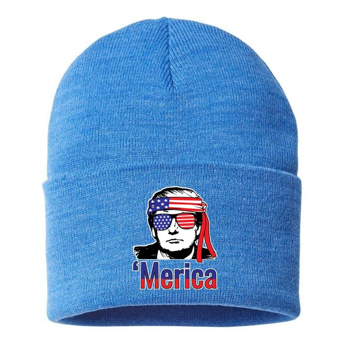 Merica Usa Flag Of President Trump Design Gift Sustainable Knit Beanie