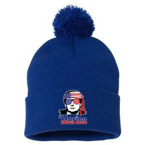 Merica Usa Flag Of President Trump Design Gift Pom Pom 12in Knit Beanie