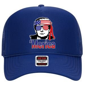 Merica Usa Flag Of President Trump Design Gift High Crown Mesh Back Trucker Hat