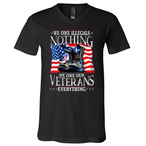 Military Us Flag We Owe Illegals Nothing Veterans Everything Gift V-Neck T-Shirt