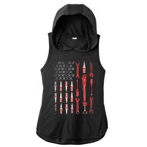 Mechanic USA Flag Ladies PosiCharge Tri-Blend Wicking Draft Hoodie Tank